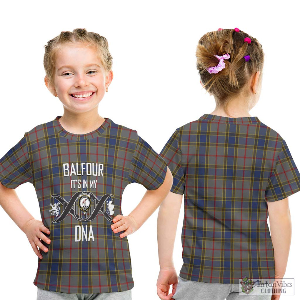 Balfour Tartan Kid T-Shirt with Family Crest DNA In Me Style - Tartanvibesclothing Shop