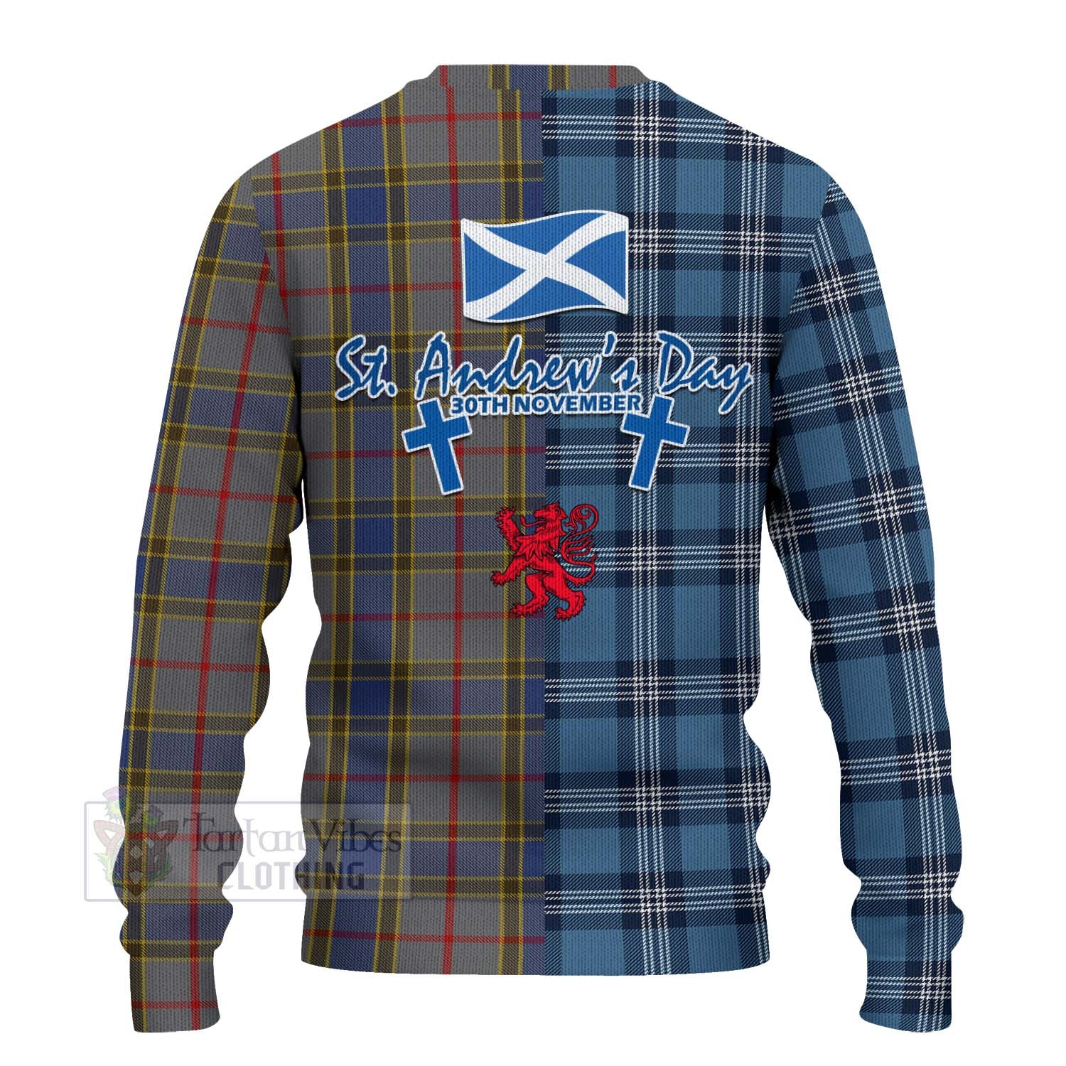 Tartan Vibes Clothing Balfour Tartan Knitted Sweater Happy St. Andrew's Day Half Tartan Style