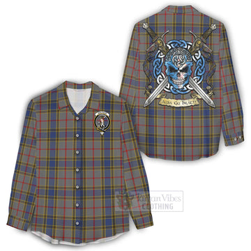 Balfour Tartan Women's Casual Shirt with Family Crest Celtic Skull Style