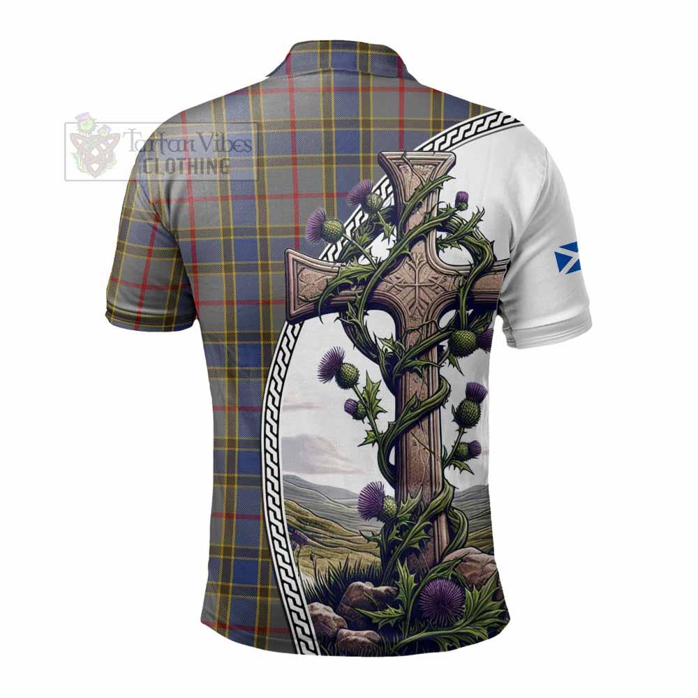 Tartan Vibes Clothing Balfour Tartan Polo Shirt with Family Crest and St. Andrew's Cross Accented by Thistle Vines