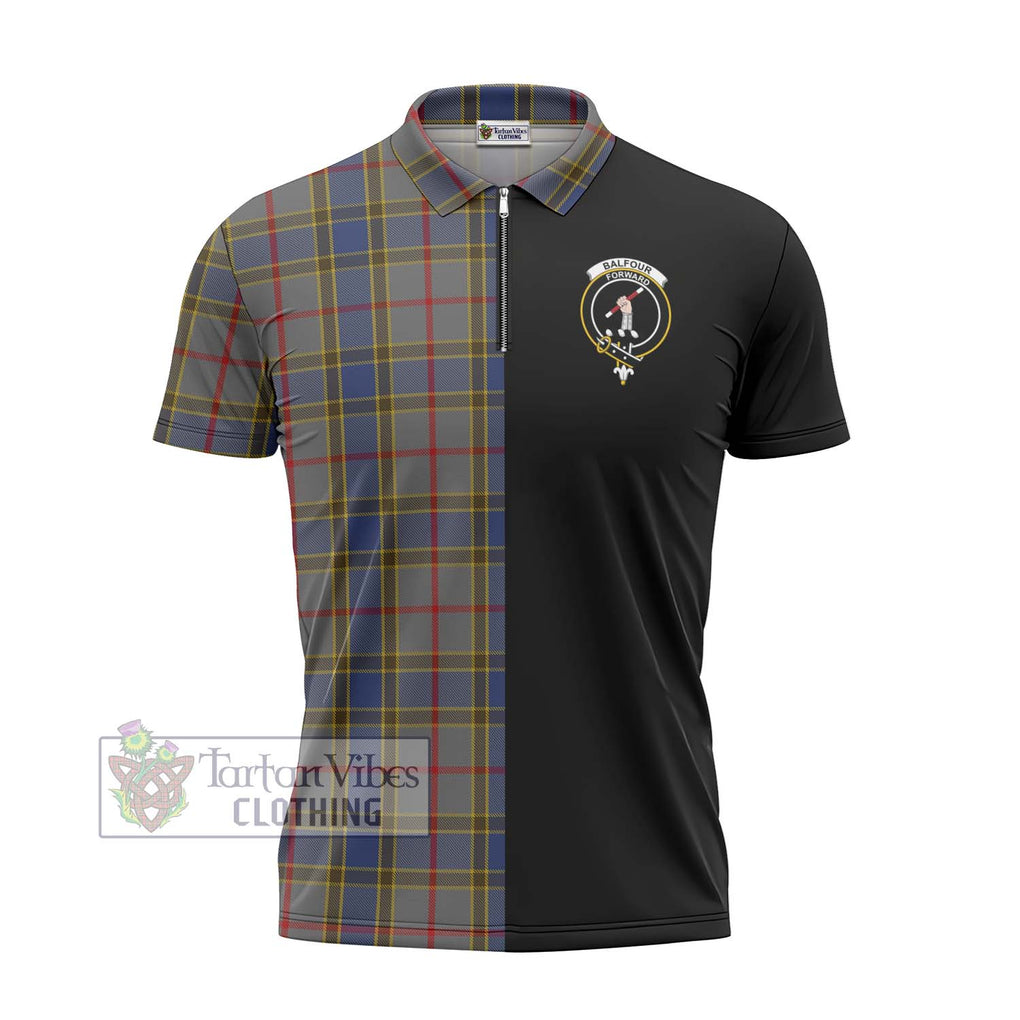 Balfour Tartan Zipper Polo Shirt with Family Crest and Half Of Me Style - Tartanvibesclothing Shop