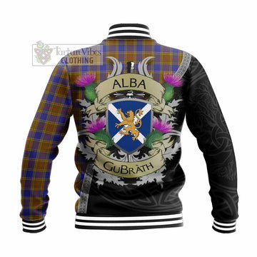 Balfour Tartan Family Crest Baseball Jacket Lion Rampant Royal Thistle Shield Celtic Inspired - Tartan Vibes Clothing