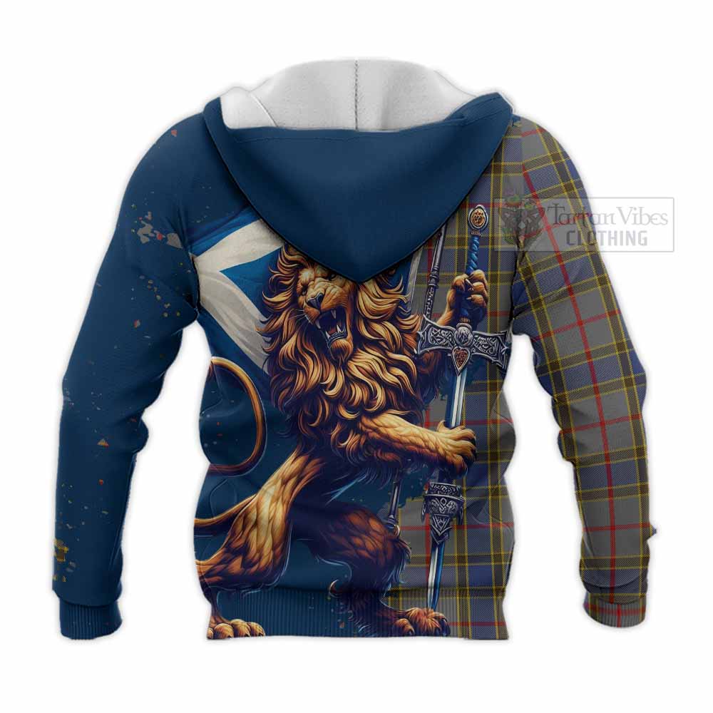 Tartan Vibes Clothing Balfour Tartan Family Crest Knitted Hoodie with Scottish Majestic Lion