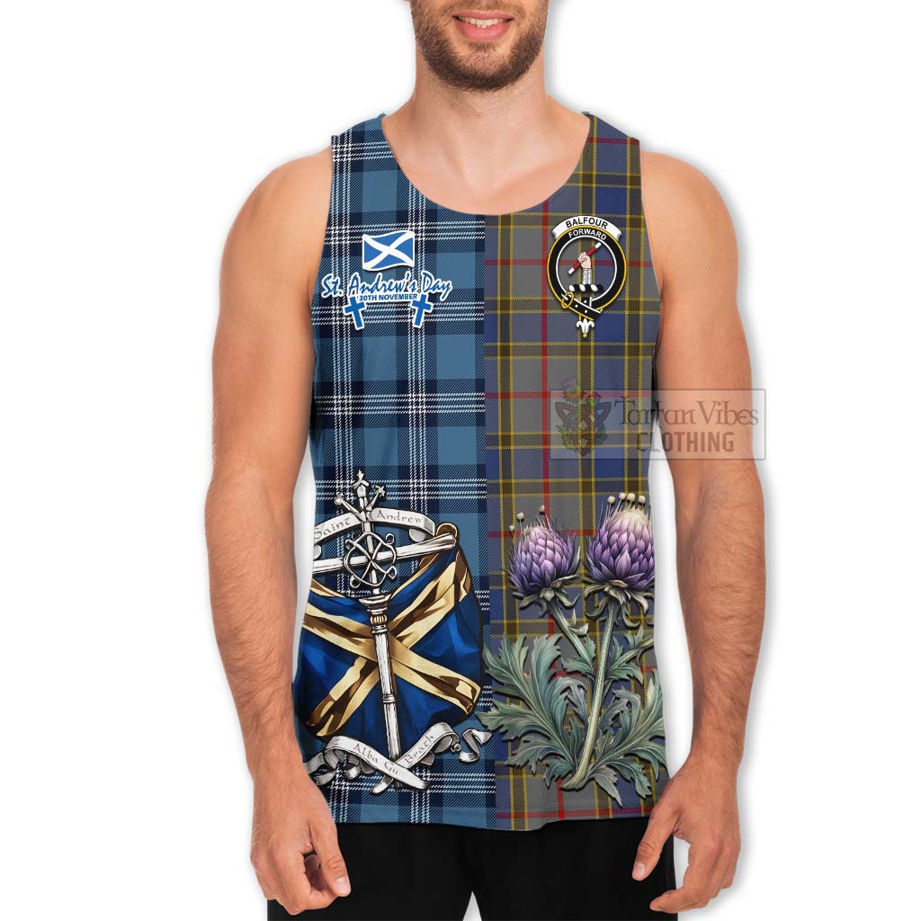 Tartan Vibes Clothing Balfour Tartan Men's Tank Top Happy St. Andrew's Day Half Tartan Style