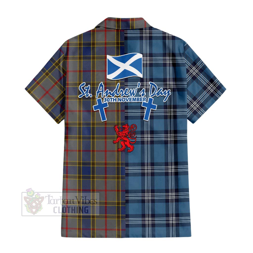 Tartan Vibes Clothing Balfour Tartan Short Sleeve Button Shirt Happy St. Andrew's Day Half Tartan Style