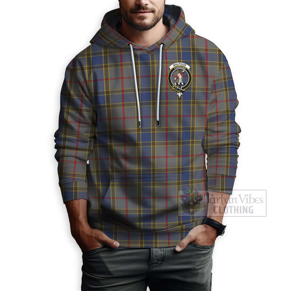 Tartan Vibes Clothing Balfour Tartan Hoodie with Family Crest and Bearded Skull Holding Bottles of Whiskey