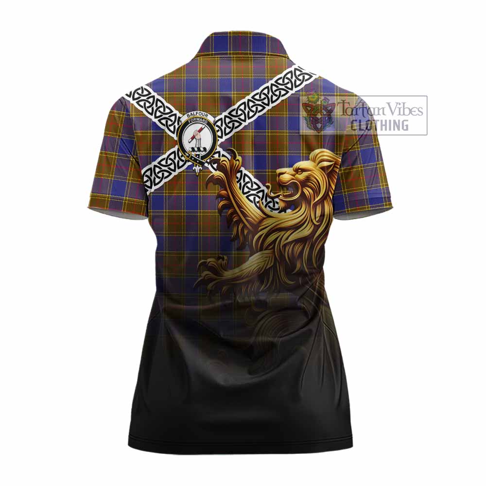 Balfour Crest Tartan Women's Polo Shirt with Golden Lion Emblem Celtic Style - Tartan Vibes Clothing