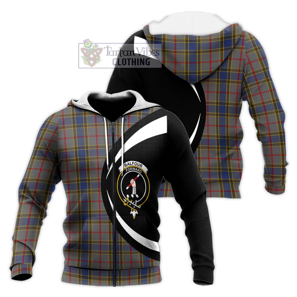 Balfour Tartan Knitted Hoodie with Family Crest Circle Style Unisex Knitted Zip Hoodie - Tartan Vibes Clothing