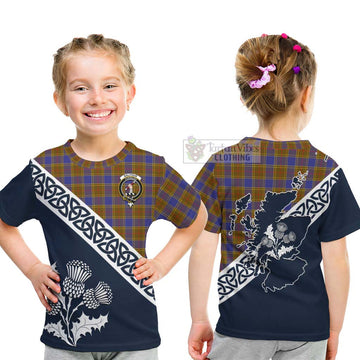 Balfour Tartan Kid T-Shirt Featuring Thistle and Scotland Map