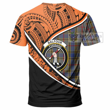 Balfour Crest Tartan T-Shirt with Polynesian Vibes Style - Orange Version