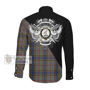 Balfour Tartan Long Sleeve Button Shirt with Family Crest and Military Logo Style Men's Shirt - Tartan Vibes Clothing