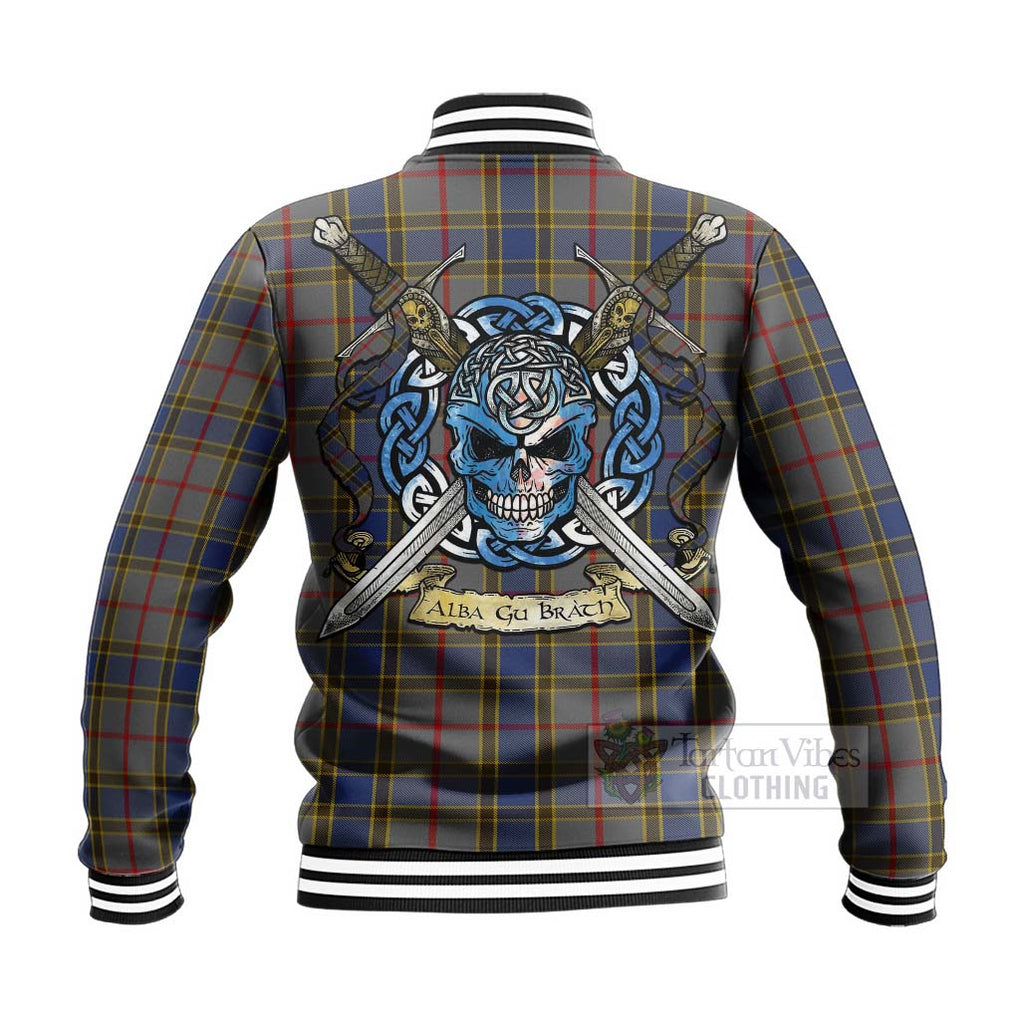 Tartan Vibes Clothing Balfour Tartan Baseball Jacket with Family Crest Celtic Skull Style