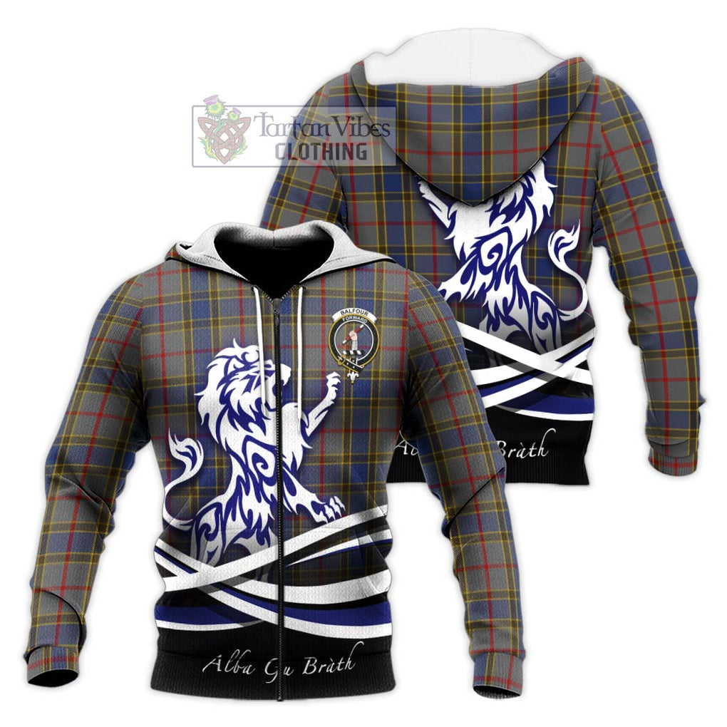 Balfour Tartan Knitted Hoodie with Alba Gu Brath Regal Lion Emblem Unisex Knitted Zip Hoodie - Tartanvibesclothing Shop