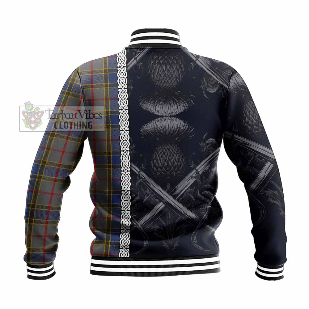 Tartan Vibes Clothing Balfour Tartan Baseball Jacket with Family Crest Cross Sword Thistle Celtic Vibes