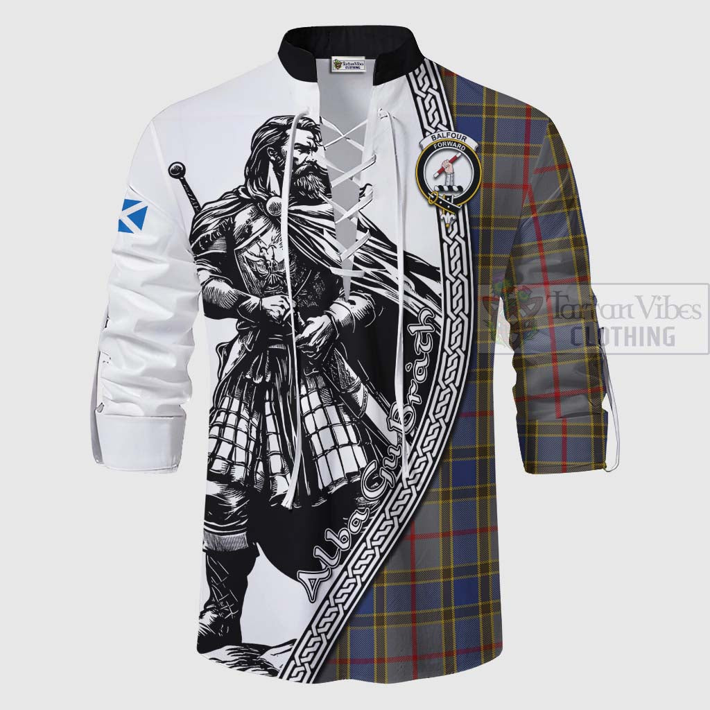 Tartan Vibes Clothing Balfour Tartan Clan Crest Ghillie Kilt Shirt with Highlander Warrior Celtic Style