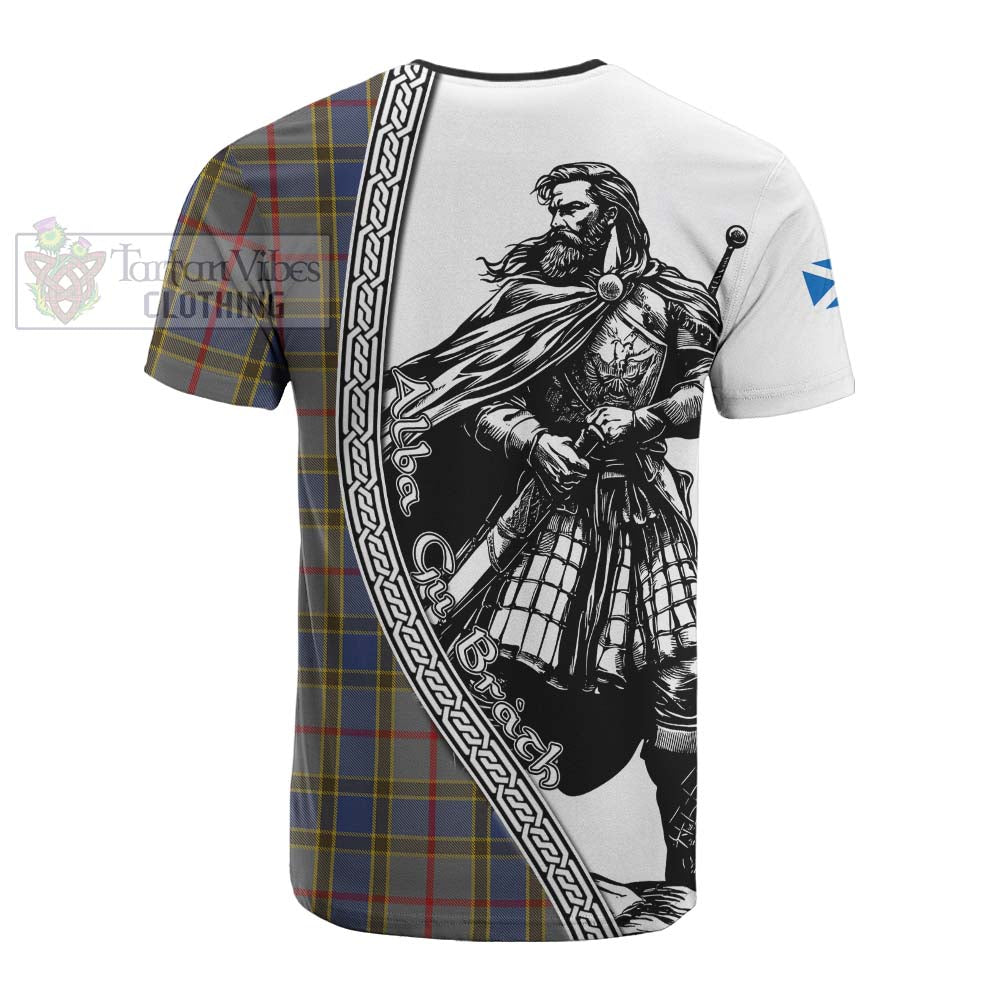 Balfour Tartan Clan Crest Cotton T-shirt with Highlander Warrior Celtic Style