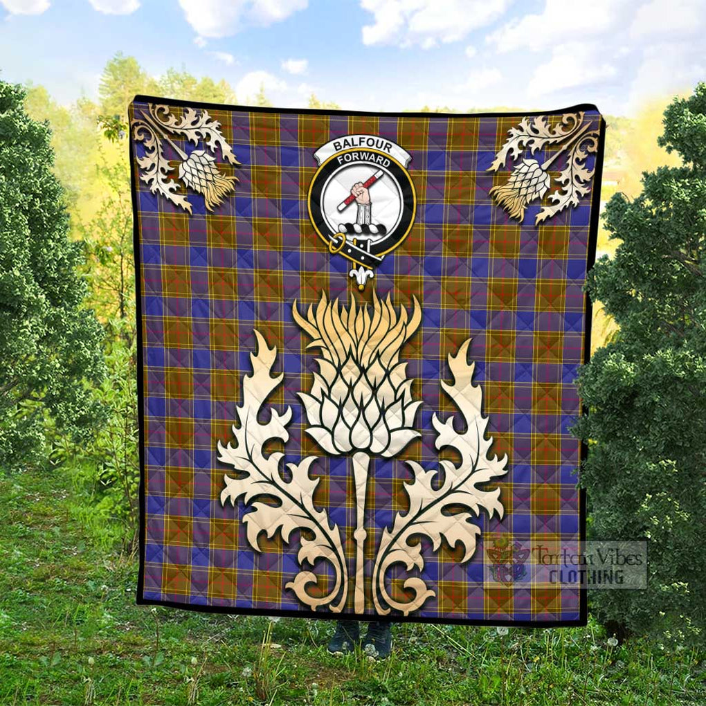 Tartan Vibes Clothing Balfour Tartan Quilt with Family Crest and Golden Thistle Style