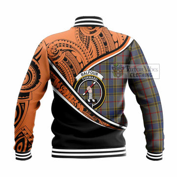 Balfour Crest Tartan Baseball Jacket with Polynesian Vibes Style - Orange Version