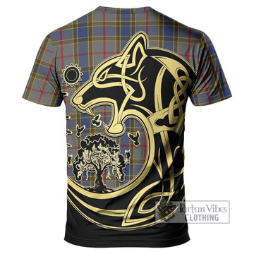 Balfour Tartan T-Shirt with Family Crest Celtic Wolf Style