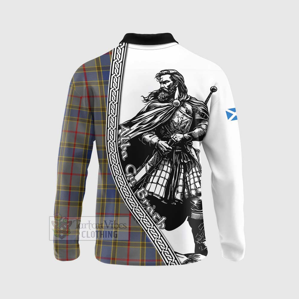 Tartan Vibes Clothing Balfour Tartan Clan Crest Long Sleeve Polo Shirt with Highlander Warrior Celtic Style