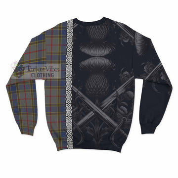 Balfour Tartan Sweatshirt with Family Crest Cross Sword Thistle Celtic Vibes