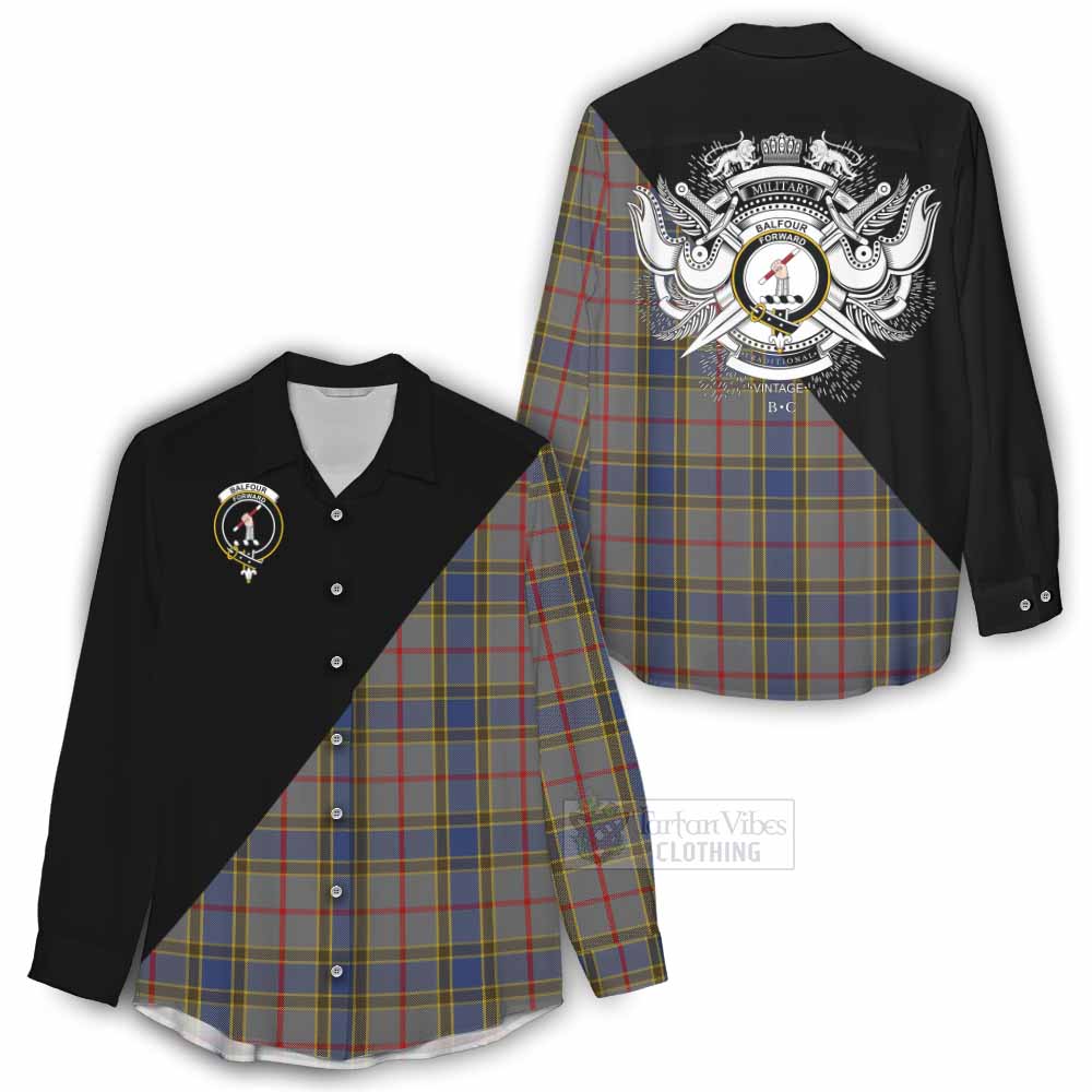 Tartan Vibes Clothing Balfour Tartan Women's Casual Shirt with Family Crest and Military Logo Style