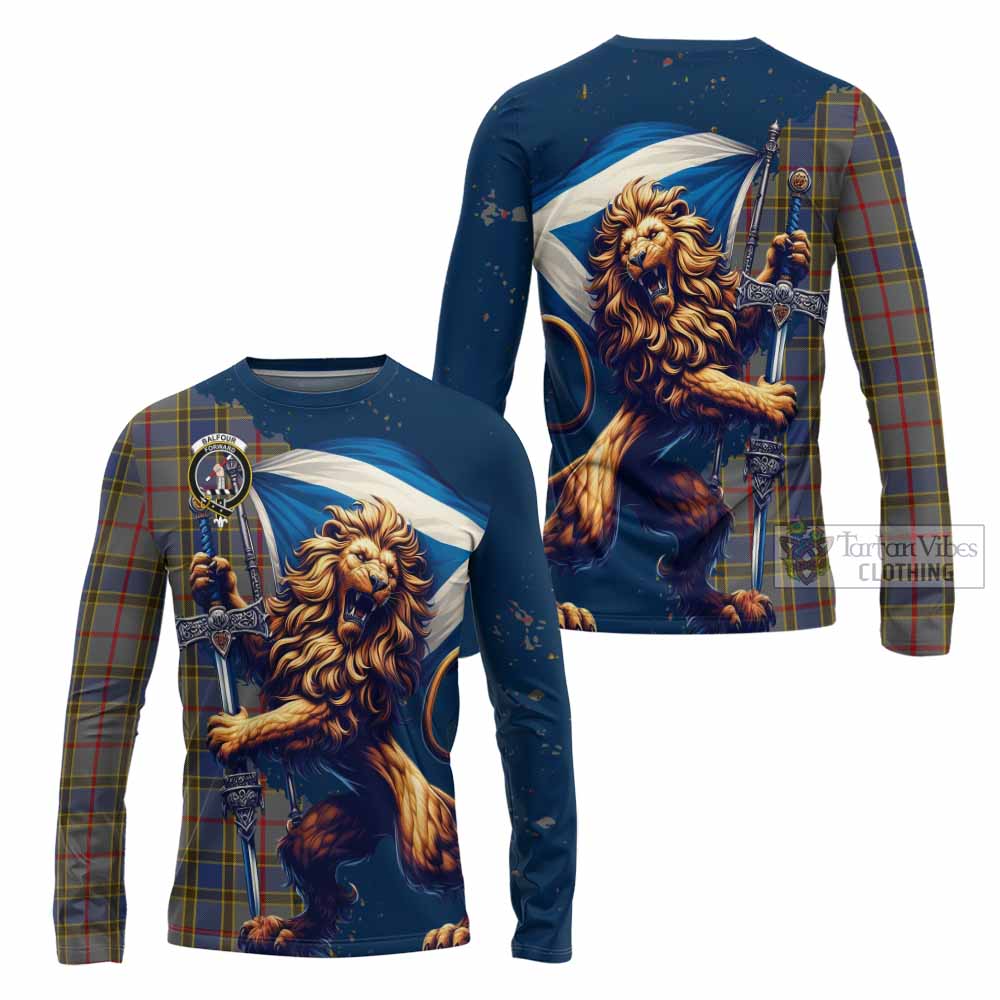 Tartan Vibes Clothing Balfour Tartan Family Crest Long Sleeve T-Shirt with Scottish Majestic Lion