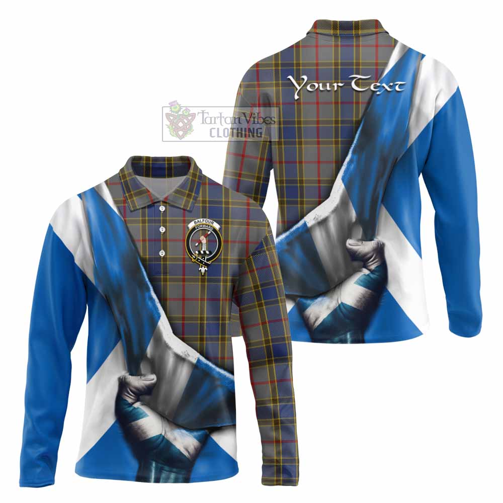 Tartan Vibes Clothing Balfour Tartan Long Sleeve Polo Shirt with Family Crest Scotland Patriotic Style