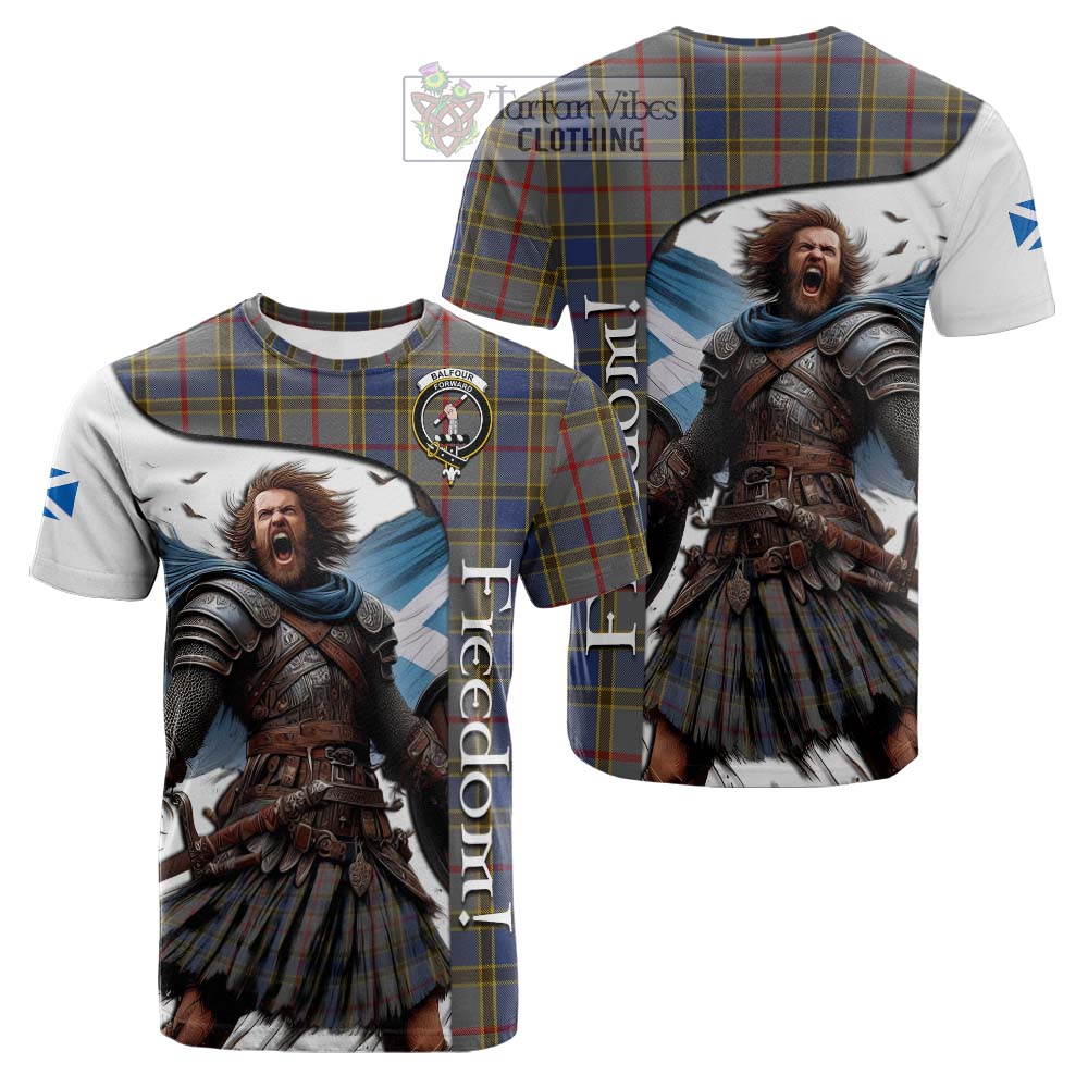 Tartan Vibes Clothing Balfour Crest Tartan Cotton T-shirt Inspired by the Freedom of Scottish Warrior