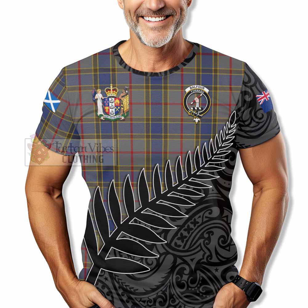 Tartan Vibes Clothing Balfour Crest Tartan T-Shirt with New Zealand Silver Fern Half Style