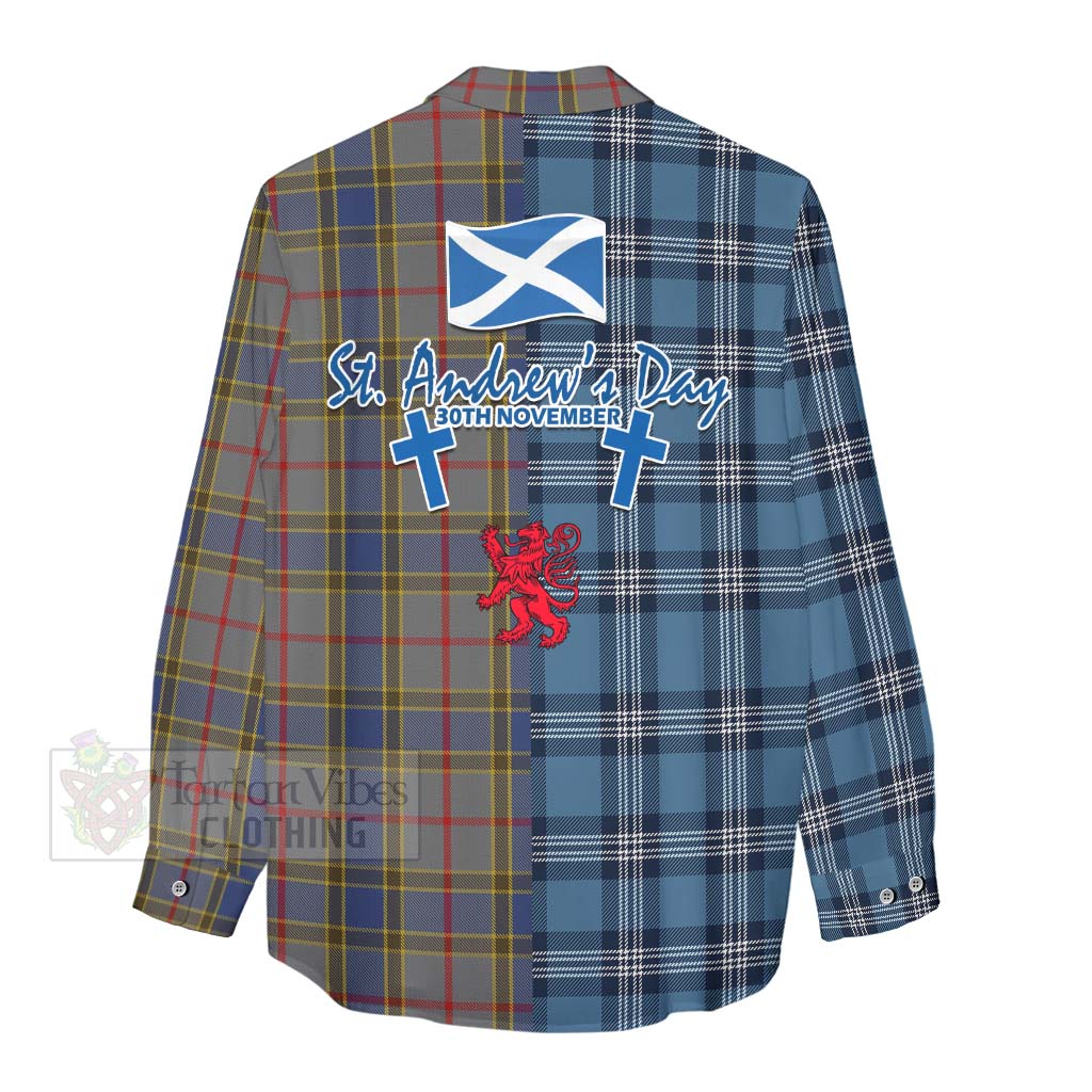 Tartan Vibes Clothing Balfour Tartan Women's Casual Shirt Happy St. Andrew's Day Half Tartan Style