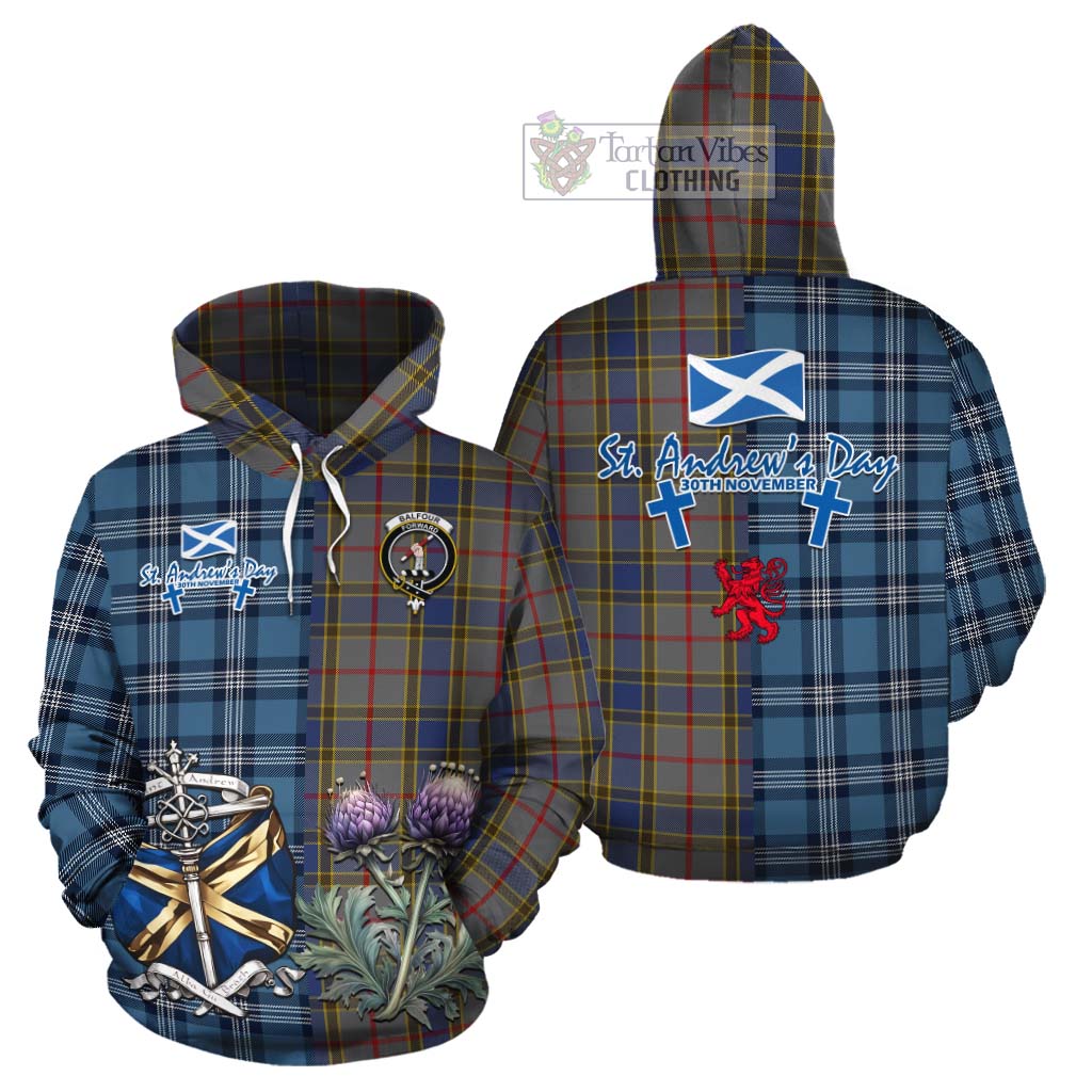 Tartan Vibes Clothing Balfour Tartan Cotton Hoodie Happy St. Andrew's Day Half Tartan Style