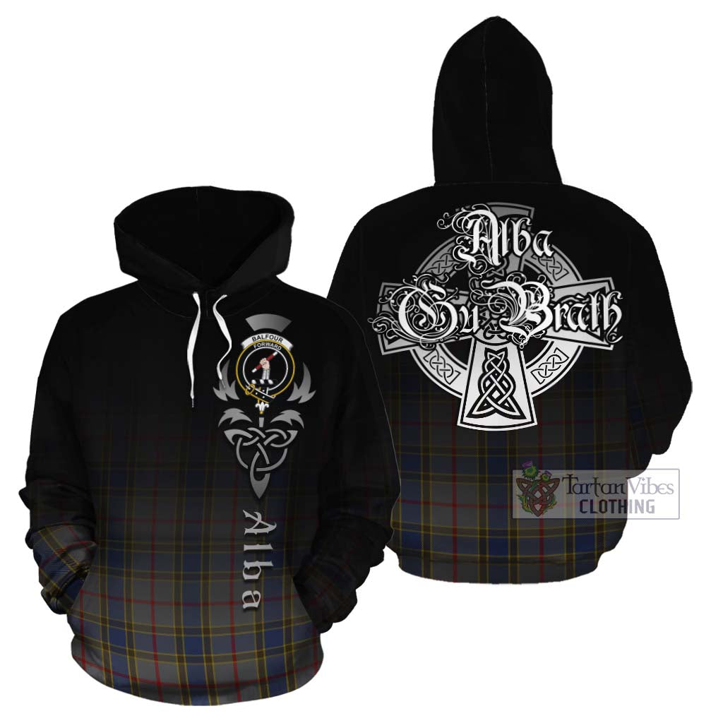 Tartan Vibes Clothing Balfour Tartan Cotton Hoodie Featuring Alba Gu Brath Family Crest Celtic Inspired