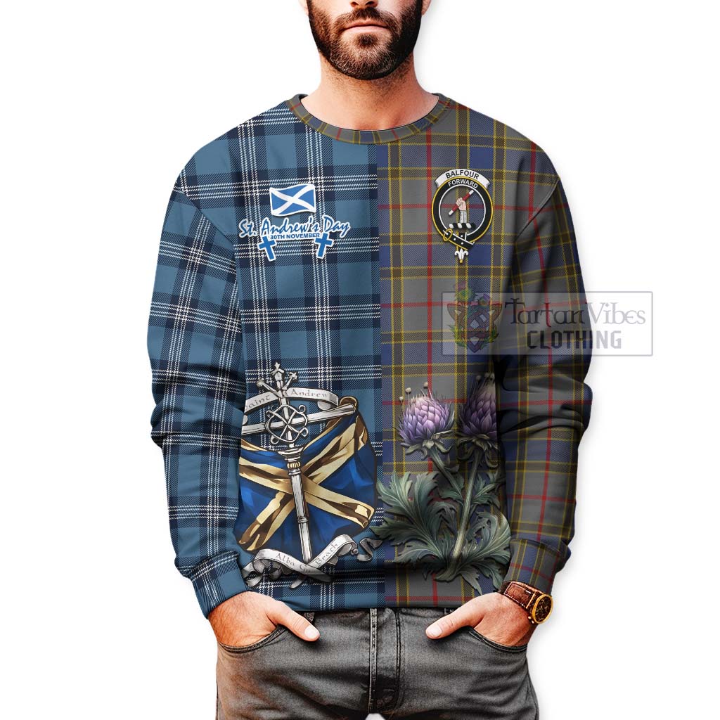 Tartan Vibes Clothing Balfour Tartan Sweatshirt Happy St. Andrew's Day Half Tartan Style