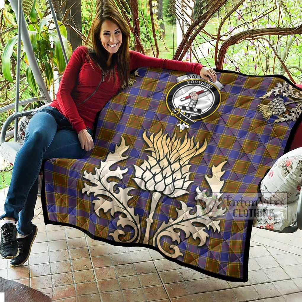 Tartan Vibes Clothing Balfour Tartan Quilt with Family Crest and Golden Thistle Style