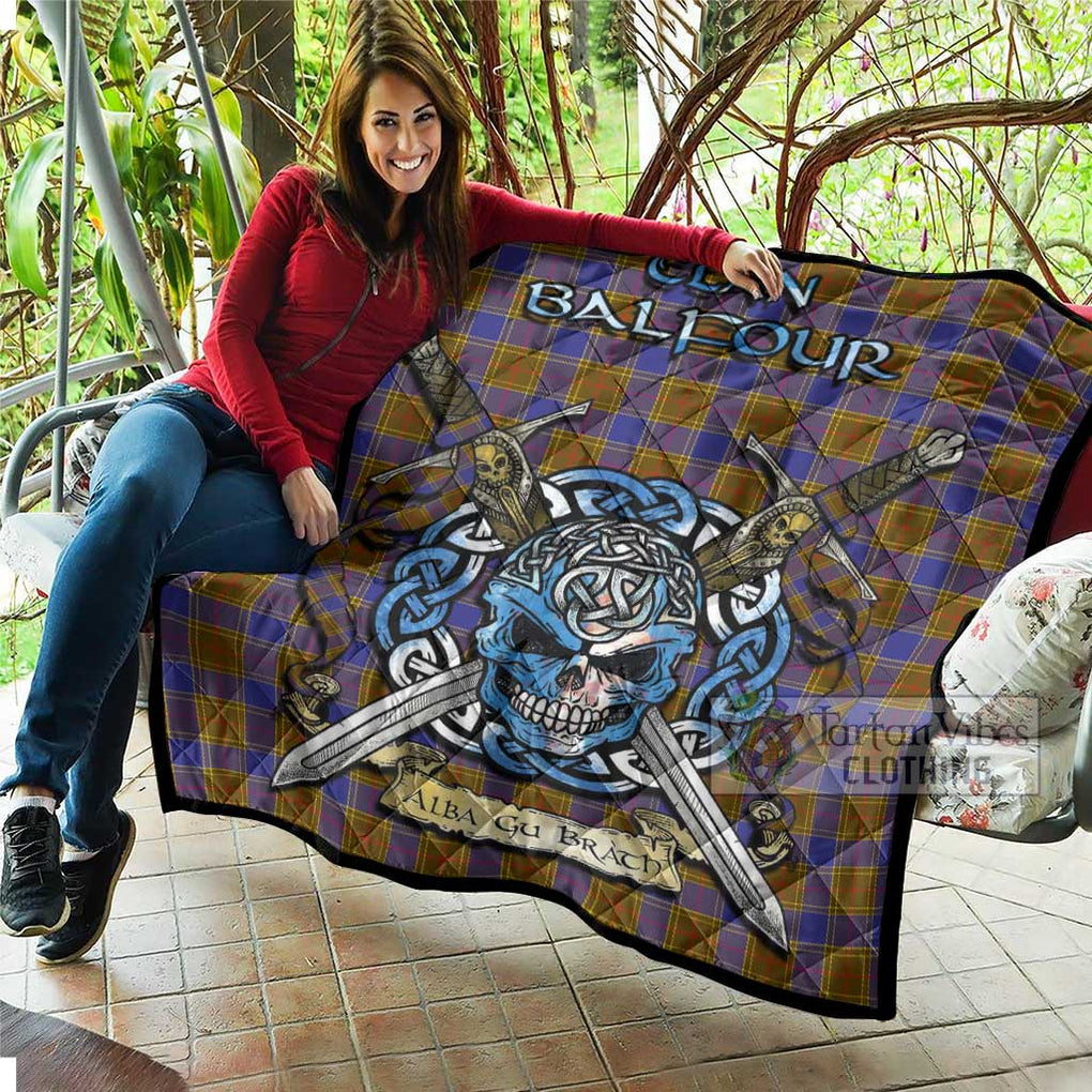 Tartan Vibes Clothing Balfour Tartan Quilt with Celtic Skull Alba Gu Brath Style