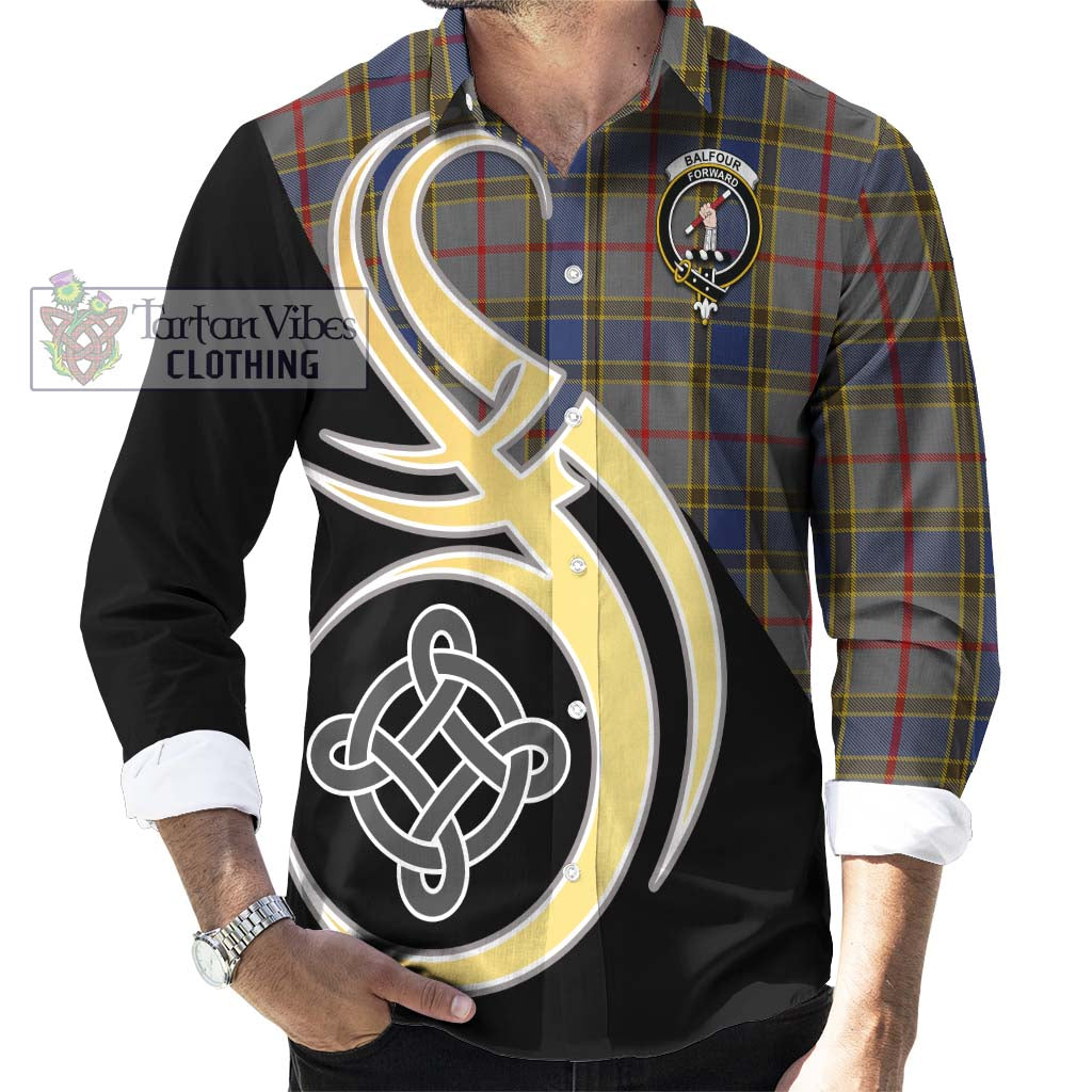 Balfour Tartan Long Sleeve Button Shirt with Family Crest and Celtic Symbol Style - Tartan Vibes Clothing
