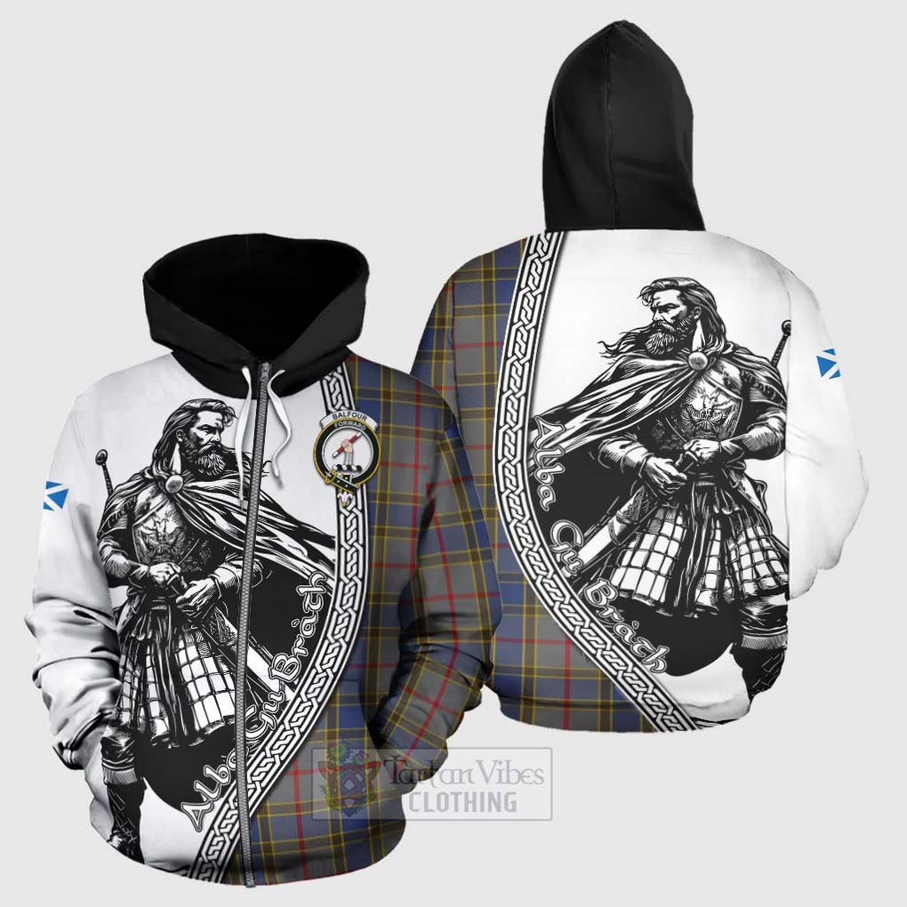 Tartan Vibes Clothing Balfour Tartan Clan Crest Hoodie with Highlander Warrior Celtic Style