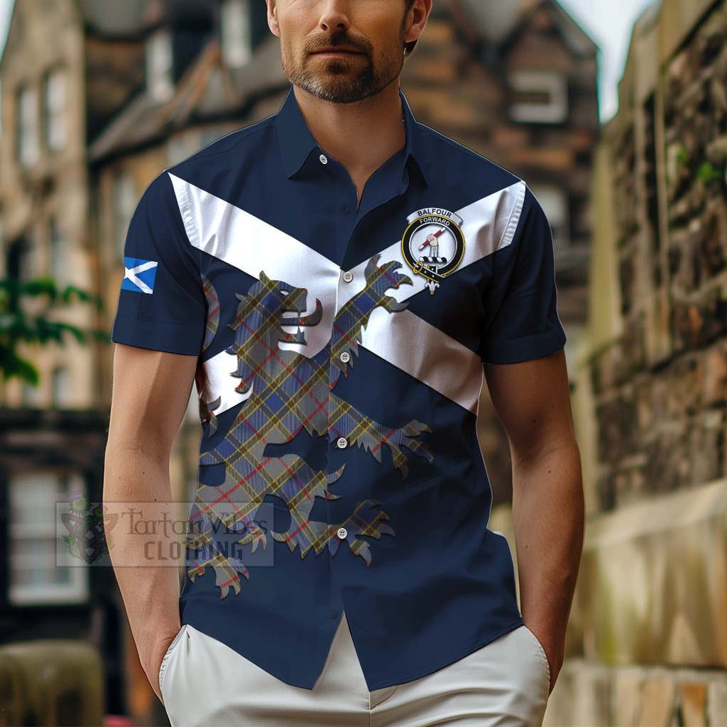 Tartan Vibes Clothing Balfour Tartan Lion Rampant Short Sleeve Button Shirt – Proudly Display Your Heritage with Alba Gu Brath and Clan Name