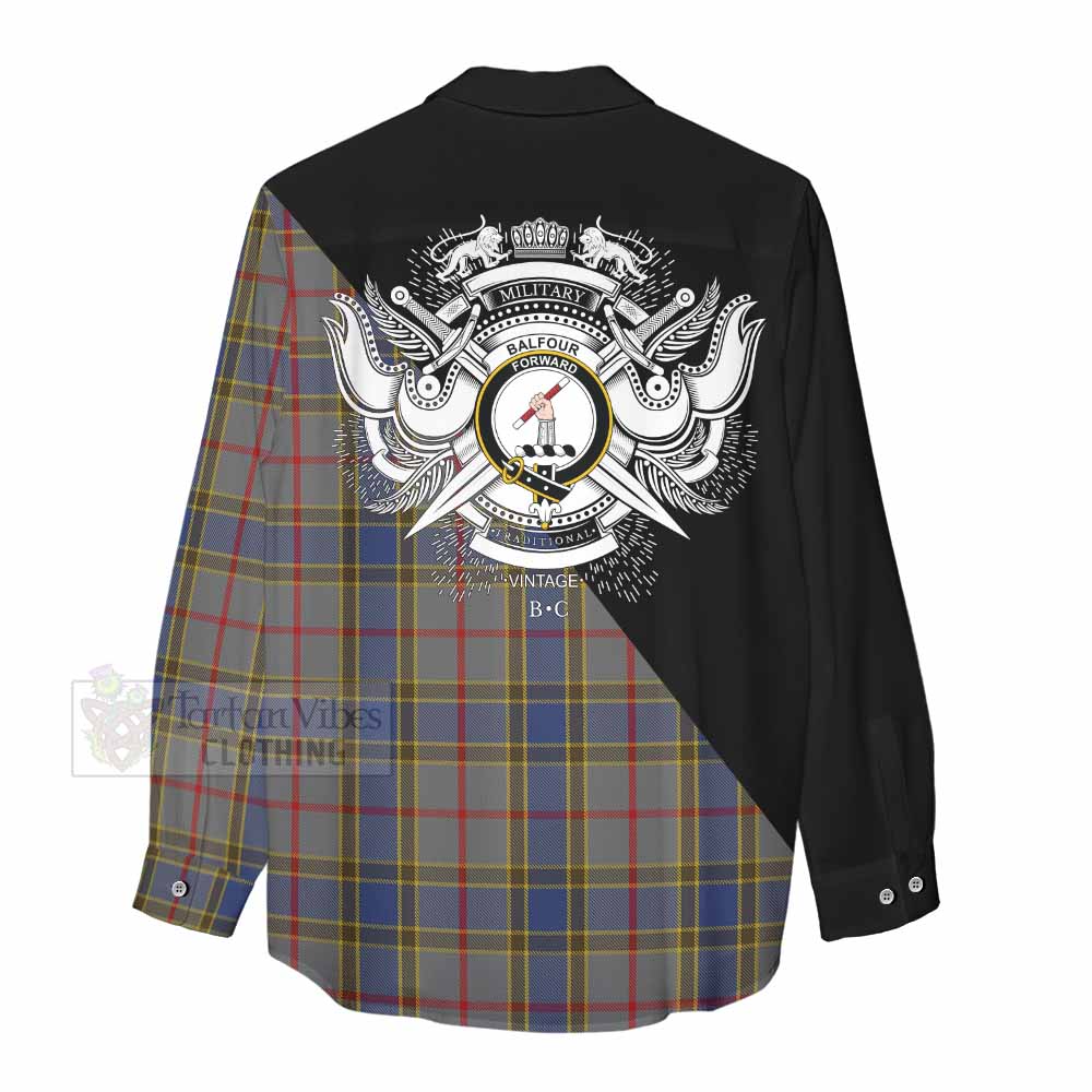 Tartan Vibes Clothing Balfour Tartan Women's Casual Shirt with Family Crest and Military Logo Style