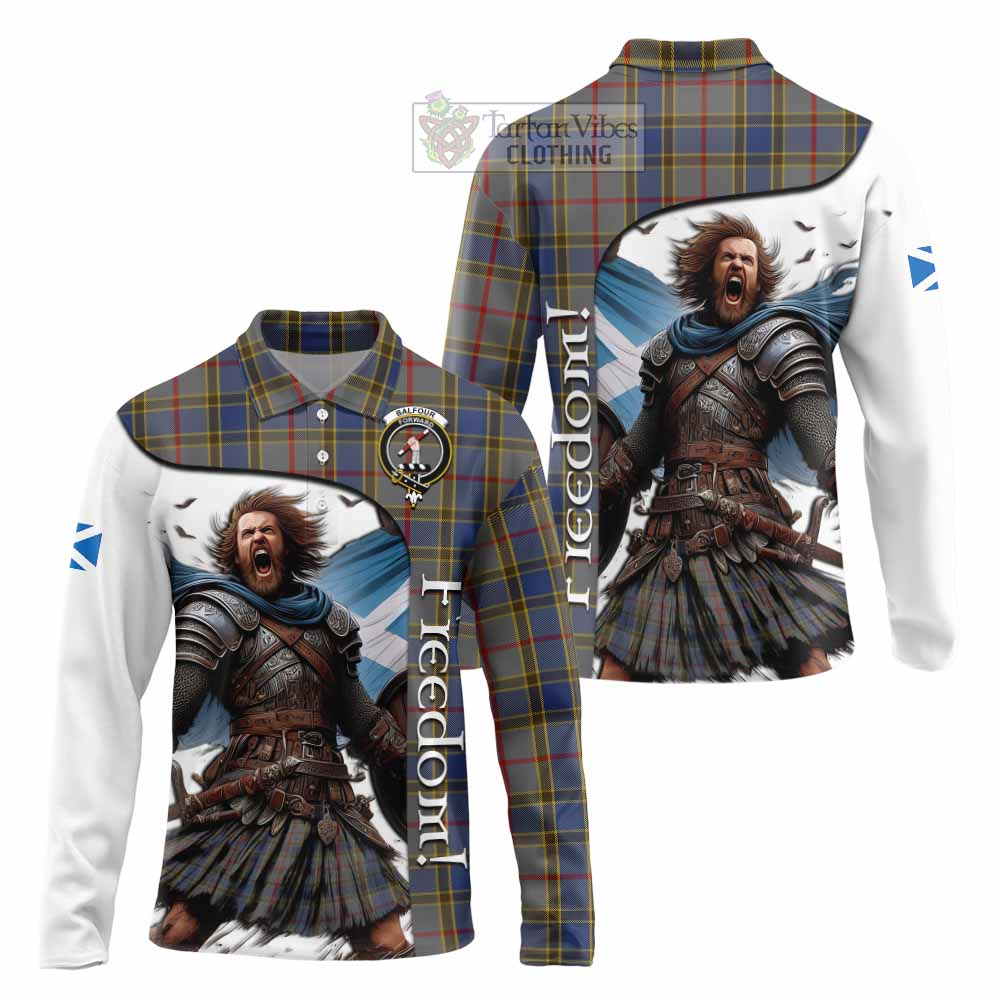 Tartan Vibes Clothing Balfour Crest Tartan Long Sleeve Polo Shirt Inspired by the Freedom of Scottish Warrior