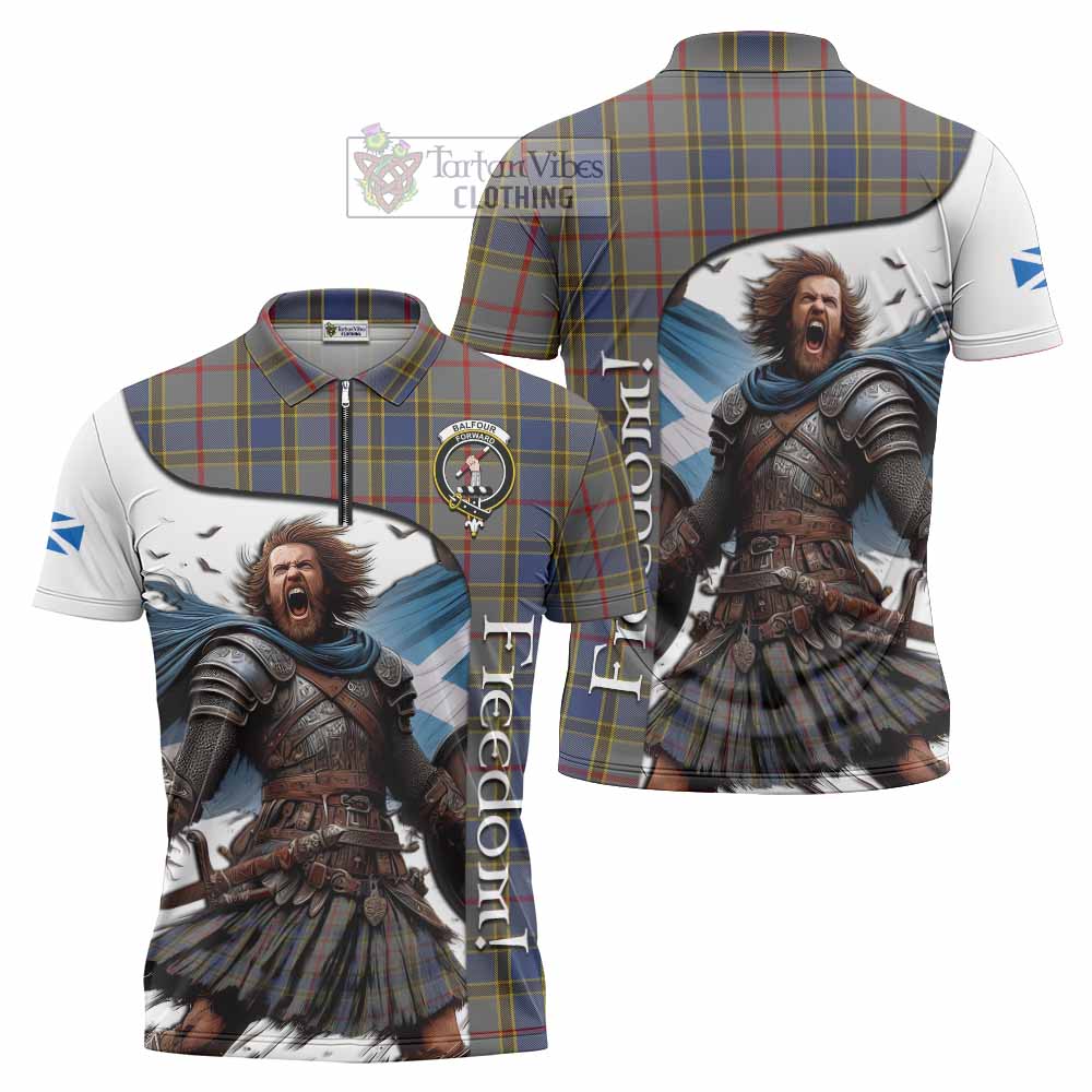 Tartan Vibes Clothing Balfour Crest Tartan Zipper Polo Shirt Inspired by the Freedom of Scottish Warrior