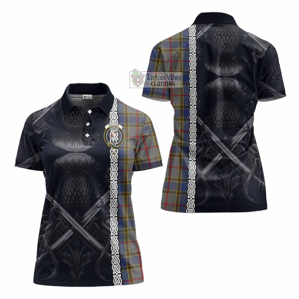 Tartan Vibes Clothing Balfour Tartan Women's Polo Shirt with Family Crest Cross Sword Thistle Celtic Vibes