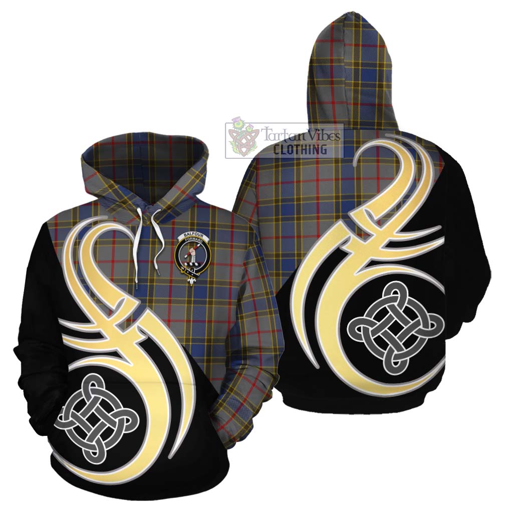 Tartan Vibes Clothing Balfour Tartan Cotton Hoodie with Family Crest and Celtic Symbol Style