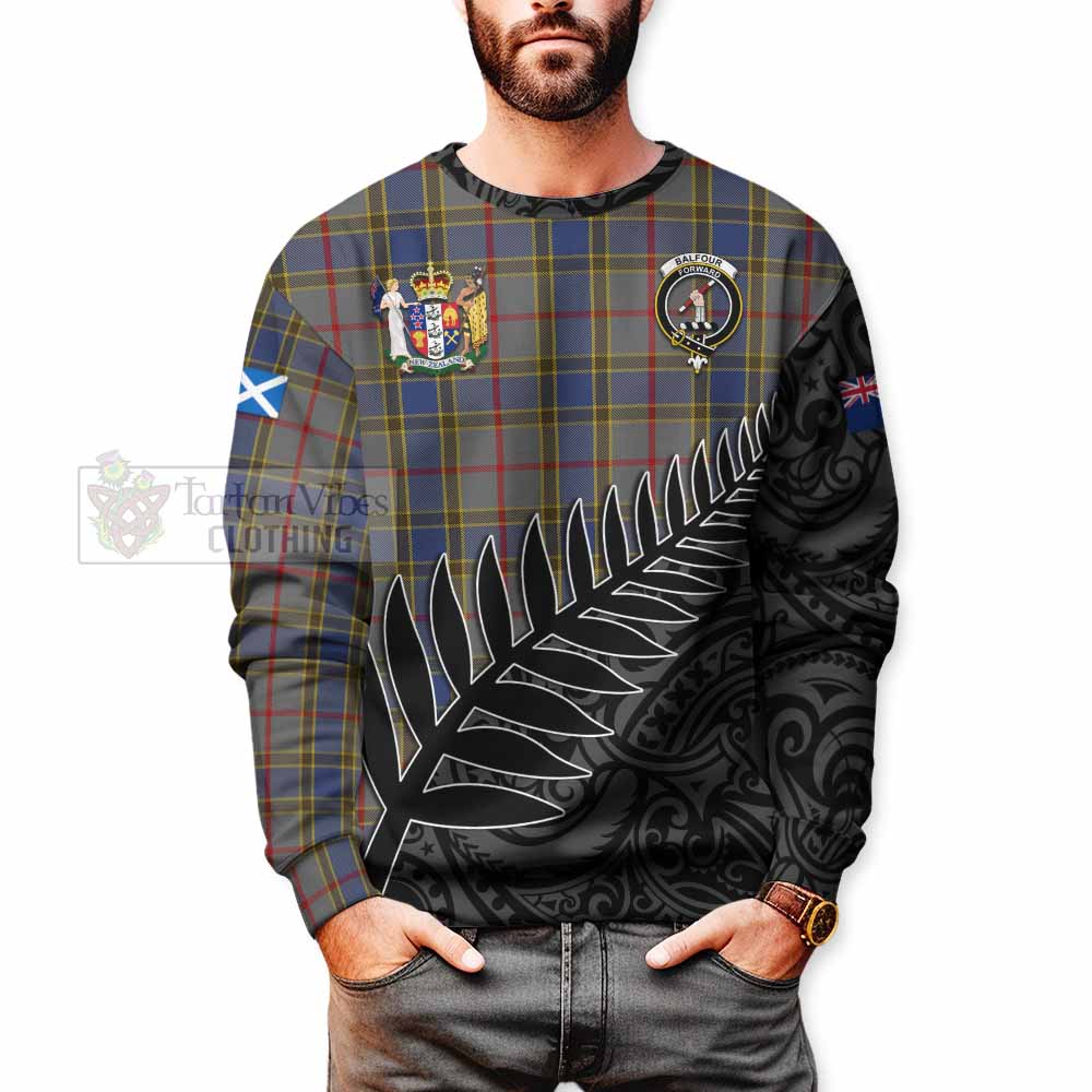 Tartan Vibes Clothing Balfour Crest Tartan Sweatshirt with New Zealand Silver Fern Half Style