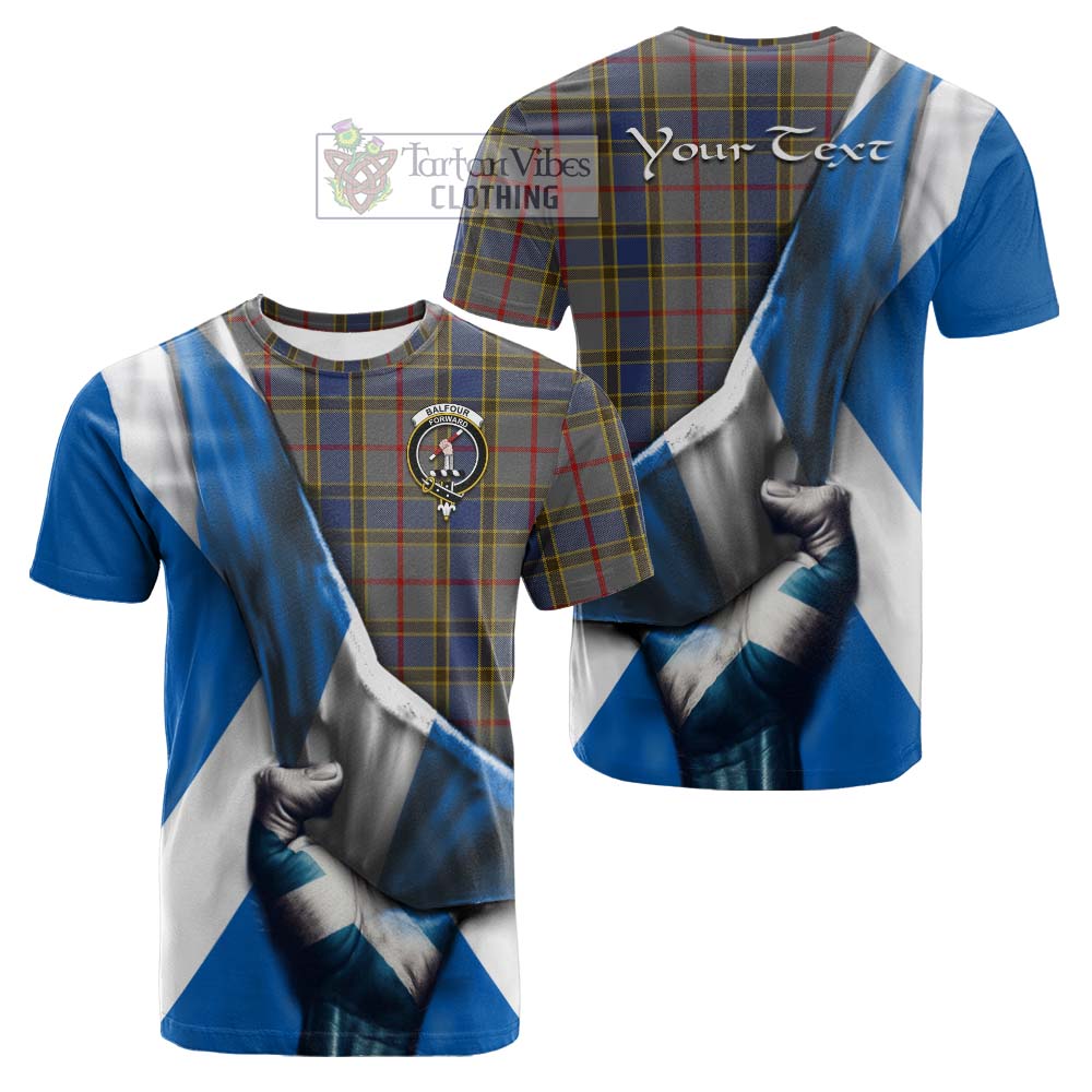 Tartan Vibes Clothing Balfour Tartan Cotton T-shirt with Family Crest Scotland Patriotic Style