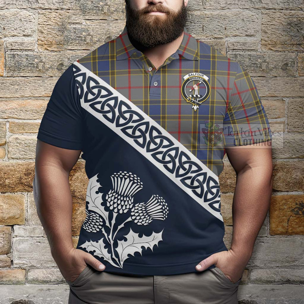 Balfour Tartan Polo Shirt Featuring Thistle and Scotland Map