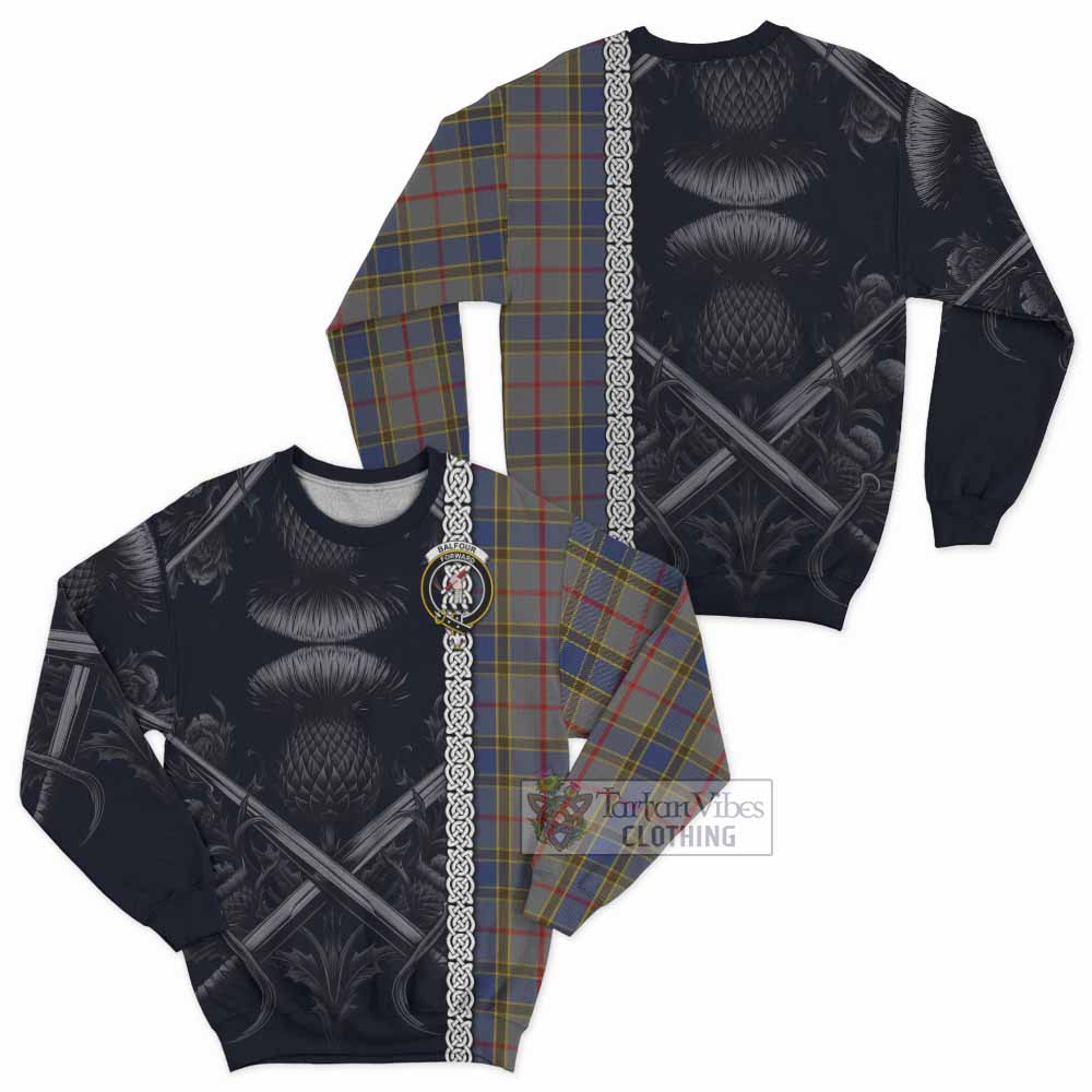 Tartan Vibes Clothing Balfour Tartan Sweatshirt with Family Crest Cross Sword Thistle Celtic Vibes