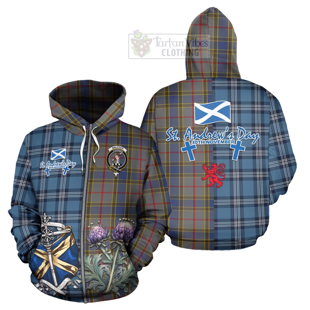 Tartan Vibes Clothing Balfour Tartan Hoodie Happy St. Andrew's Day Half Tartan Style