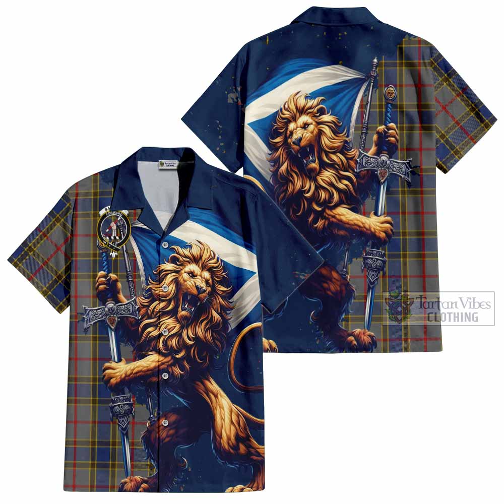 Tartan Vibes Clothing Balfour Tartan Family Crest Short Sleeve Button Shirt with Scottish Majestic Lion